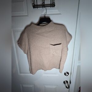 Blu Pepper Mock Neck Ribbed Knit Top Beige